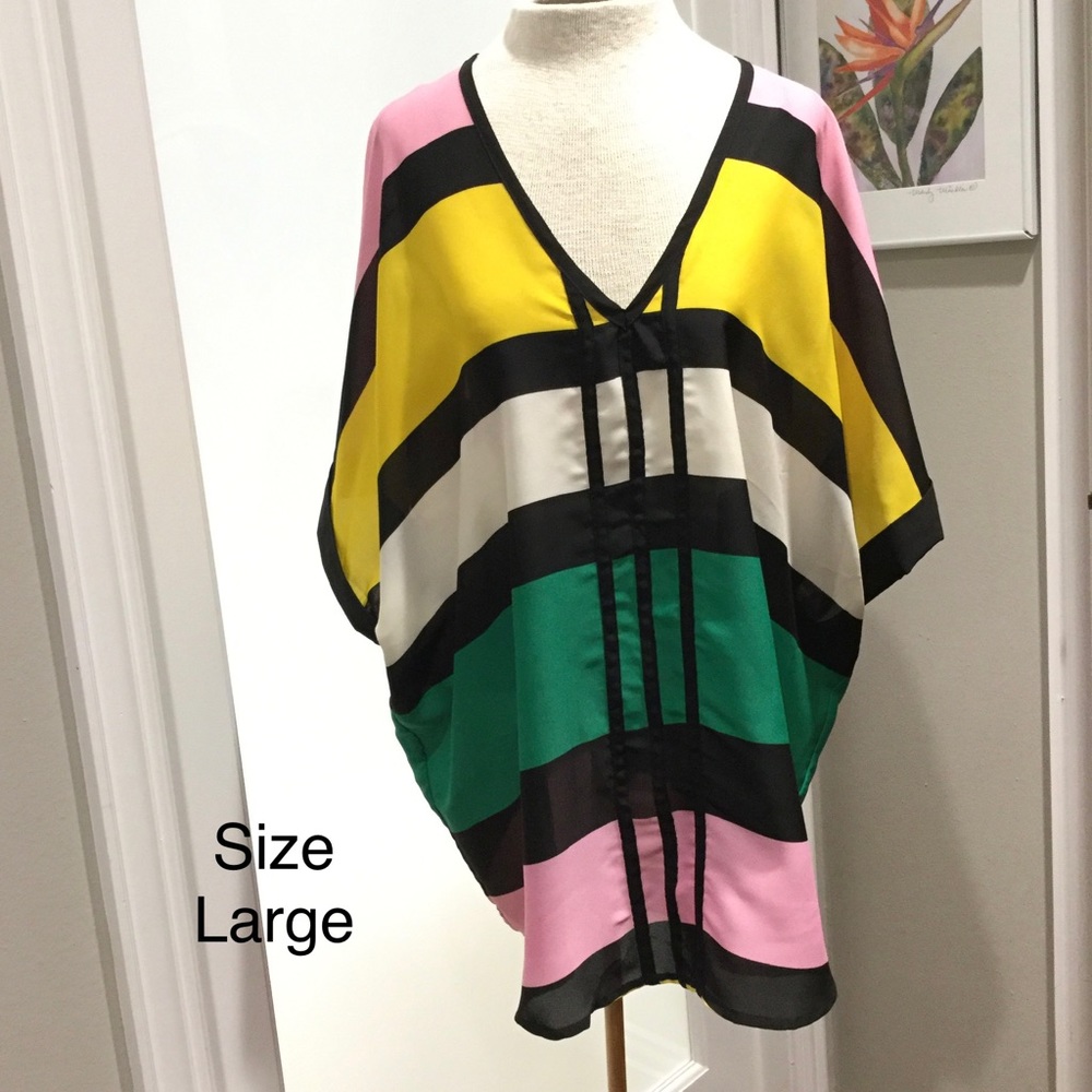 Color Block Striped Tunic Blouse Size Large